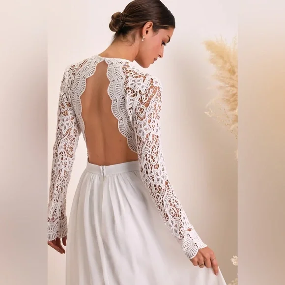 Lulu's Elegant White Long Sleeve Dress - Picture 2 of 5